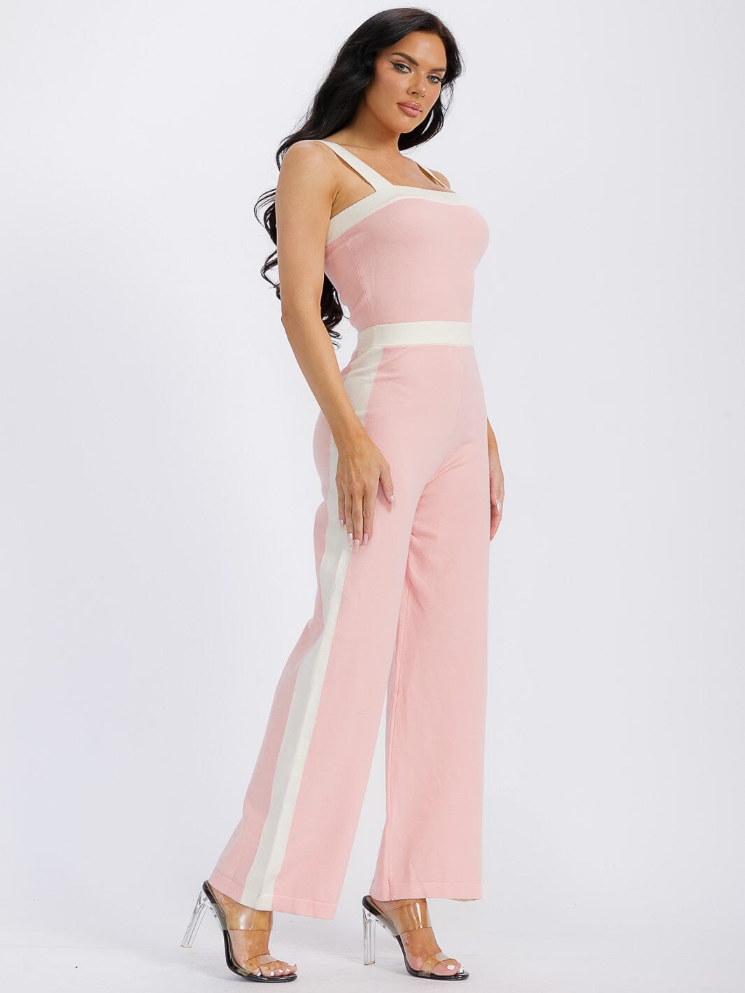 WOMEN'S SLEEVELESS COLORBLOCK WIDE LEG JUMPSUIT