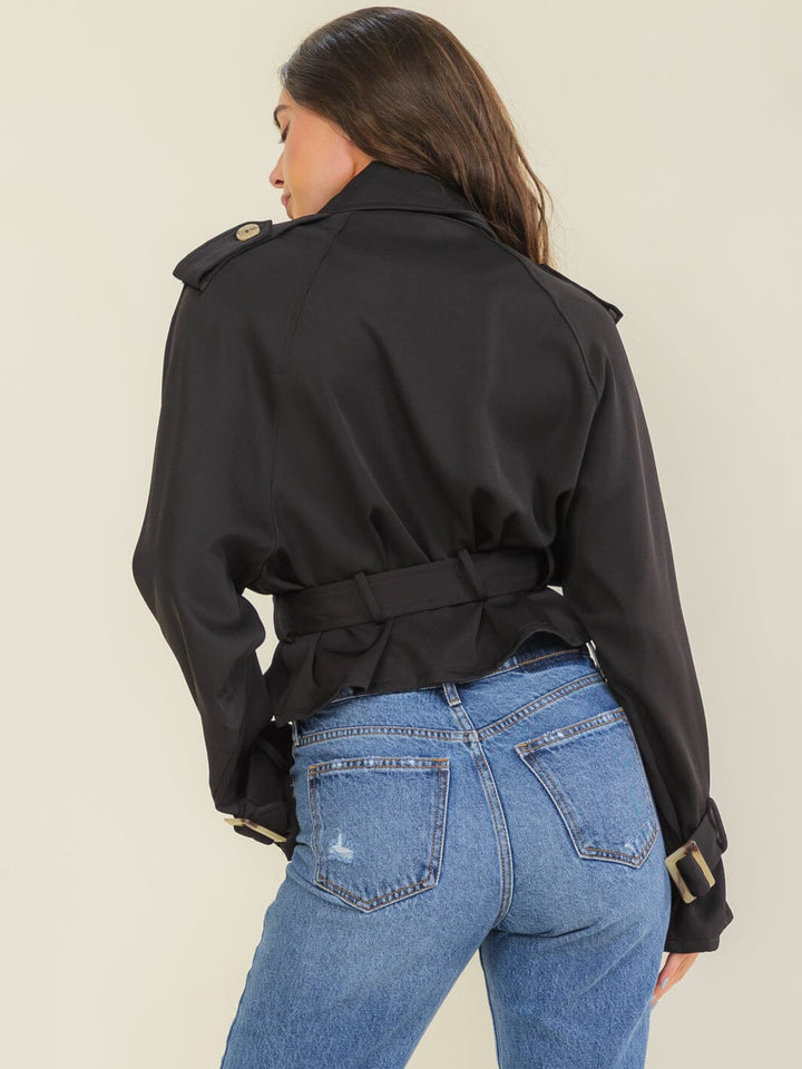 ENTRO WOMEN'S LONG SLEEVE BUTTON CLOSURE BELTED JACKET