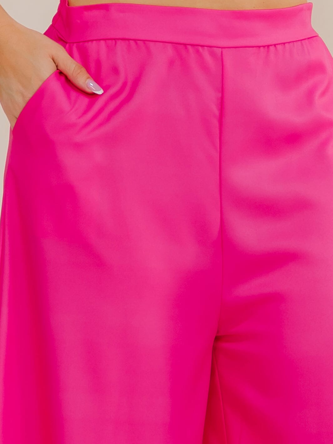 PLUS SIZE ELASTIC WAIST ZIP UP FRONT POCKETS WIDE LEG PANTS