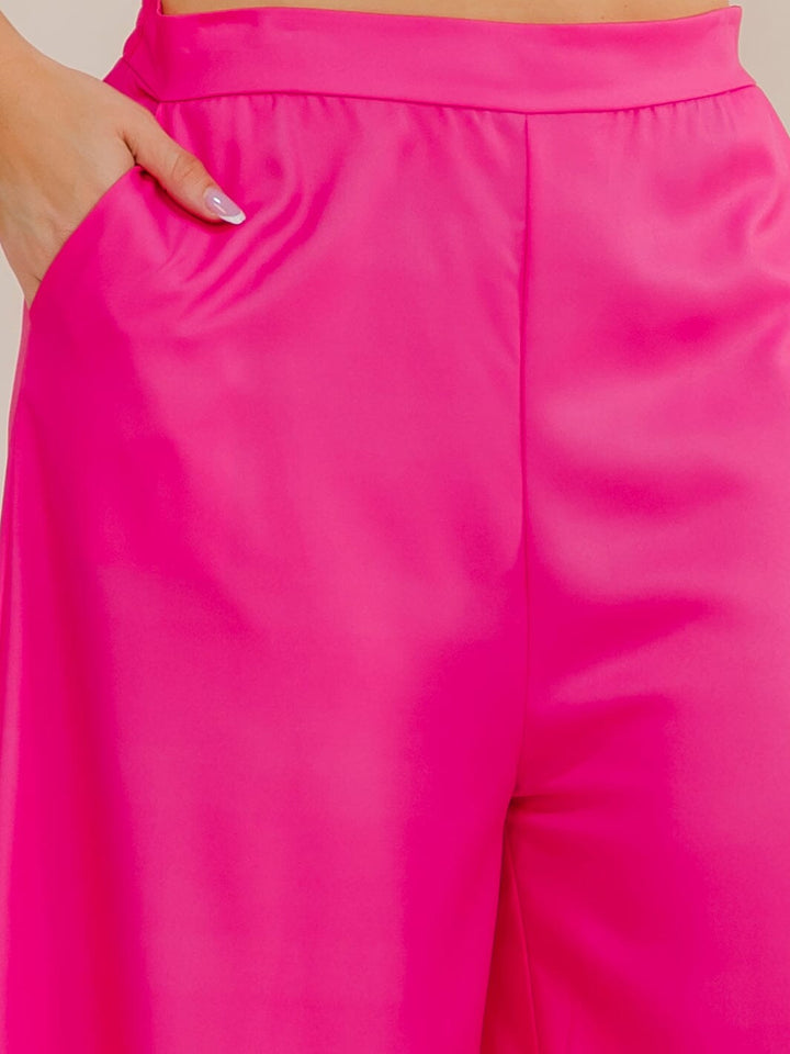 PLUS SIZE ELASTIC WAIST ZIP UP FRONT POCKETS WIDE LEG PANTS