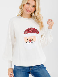WOMEN'S LONG SLEEVE SANTA GRAPHIC PULLOVER SWEATER