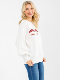 WOMEN'S LONG SLEEVE SANTA GRAPHIC PULLOVER SWEATER