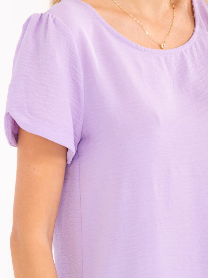 WOMEN'S SHORT DETAILED SLEEVE HIGH-LOW SOLID BLOUSE