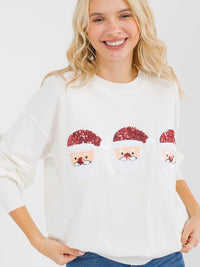 WOMEN'S LONG SLEEVE SANTA GRAPHIC PULLOVER SWEATER