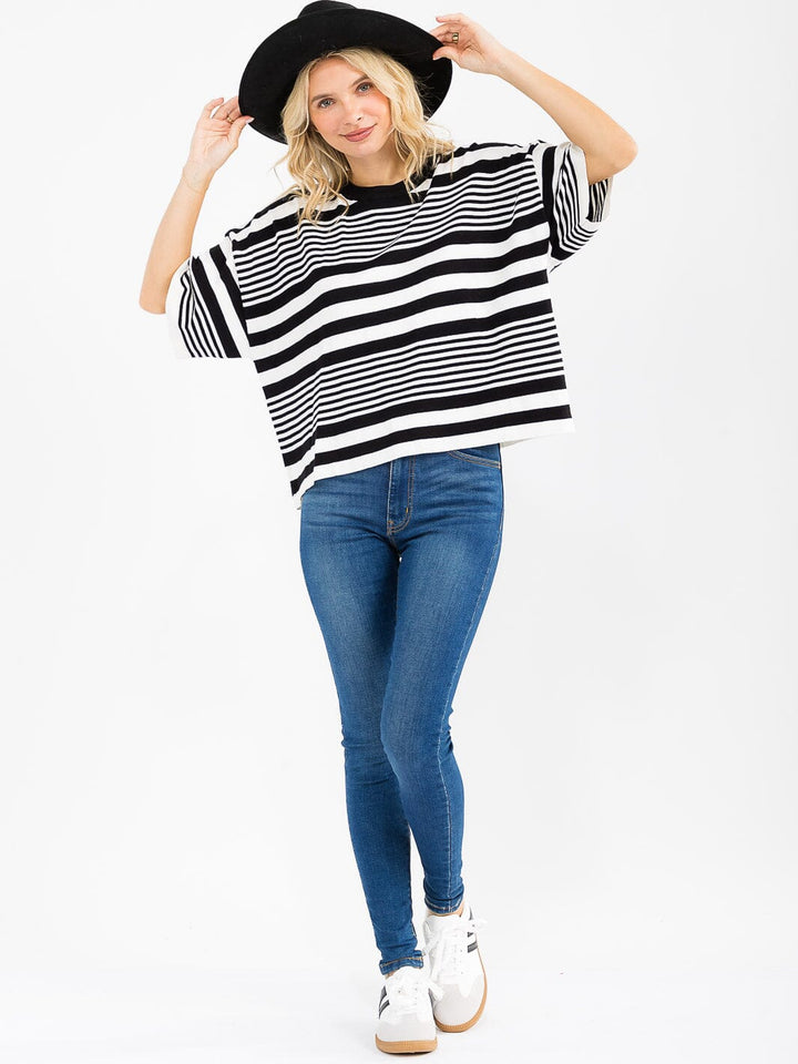 WOMEN'S SHORT SLEEVE COLORBLOCK STRIPES TOP