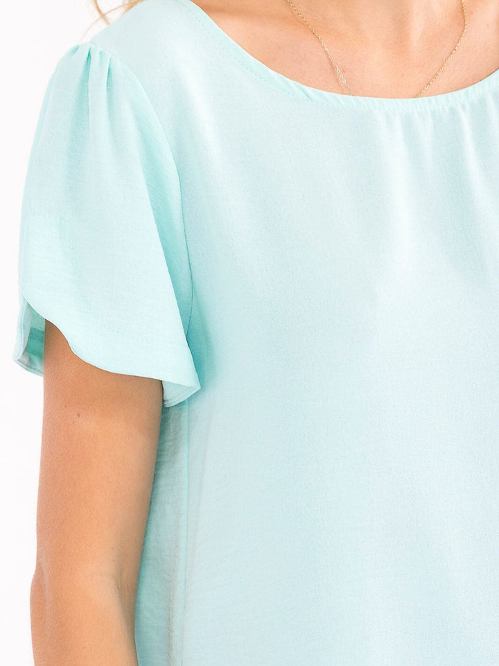WOMEN'S SHORT DETAILED SLEEVE HIGH-LOW SOLID BLOUSE