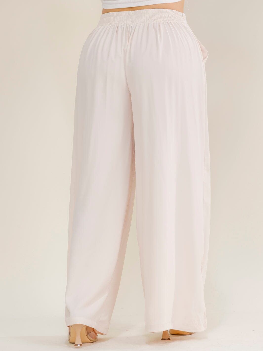 PLUS SIZE ELASTIC WAIST FRONT POCKETS WIDE LEG PANTS