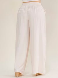 PLUS SIZE ELASTIC WAIST FRONT POCKETS WIDE LEG PANTS