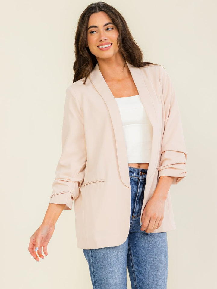 ENTRO WOMEN'S 3/4 SLEEVE OPEN FRONT POCKETS BLAZER