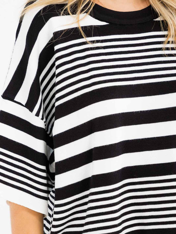 WOMEN'S SHORT SLEEVE COLORBLOCK STRIPES TOP
