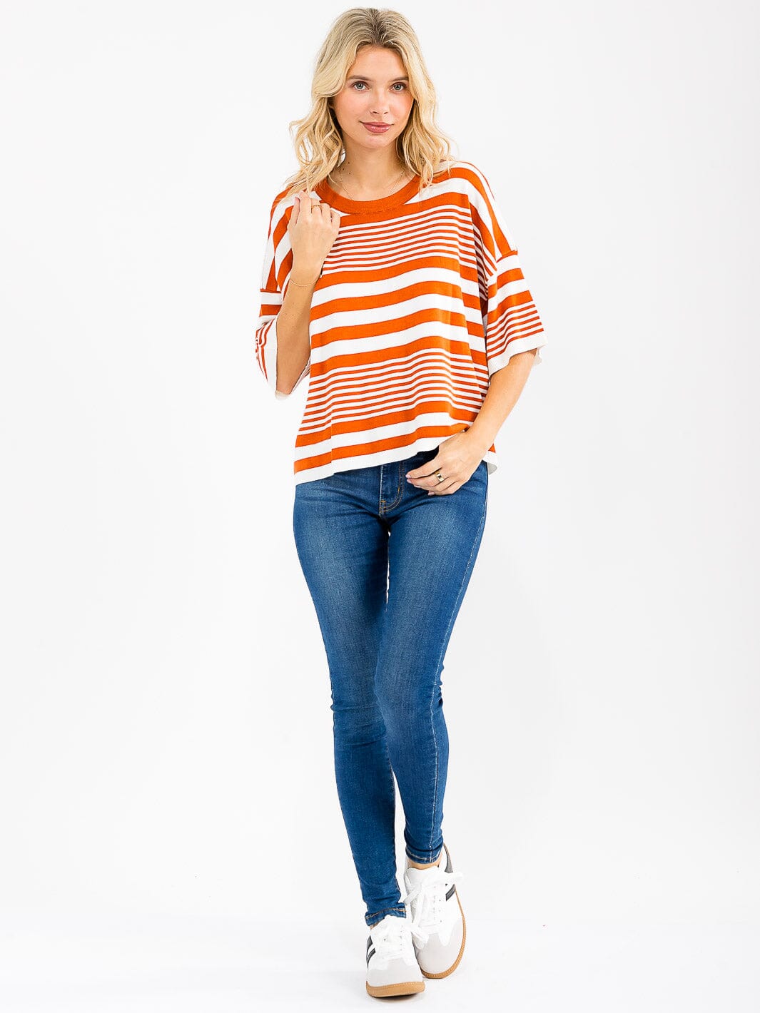 WOMEN'S SHORT SLEEVE COLORBLOCK STRIPES TOP
