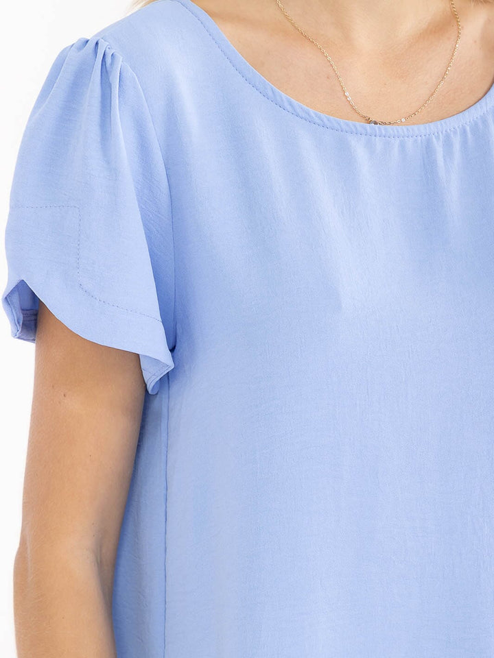 WOMEN'S SHORT DETAILED SLEEVE HIGH-LOW SOLID BLOUSE