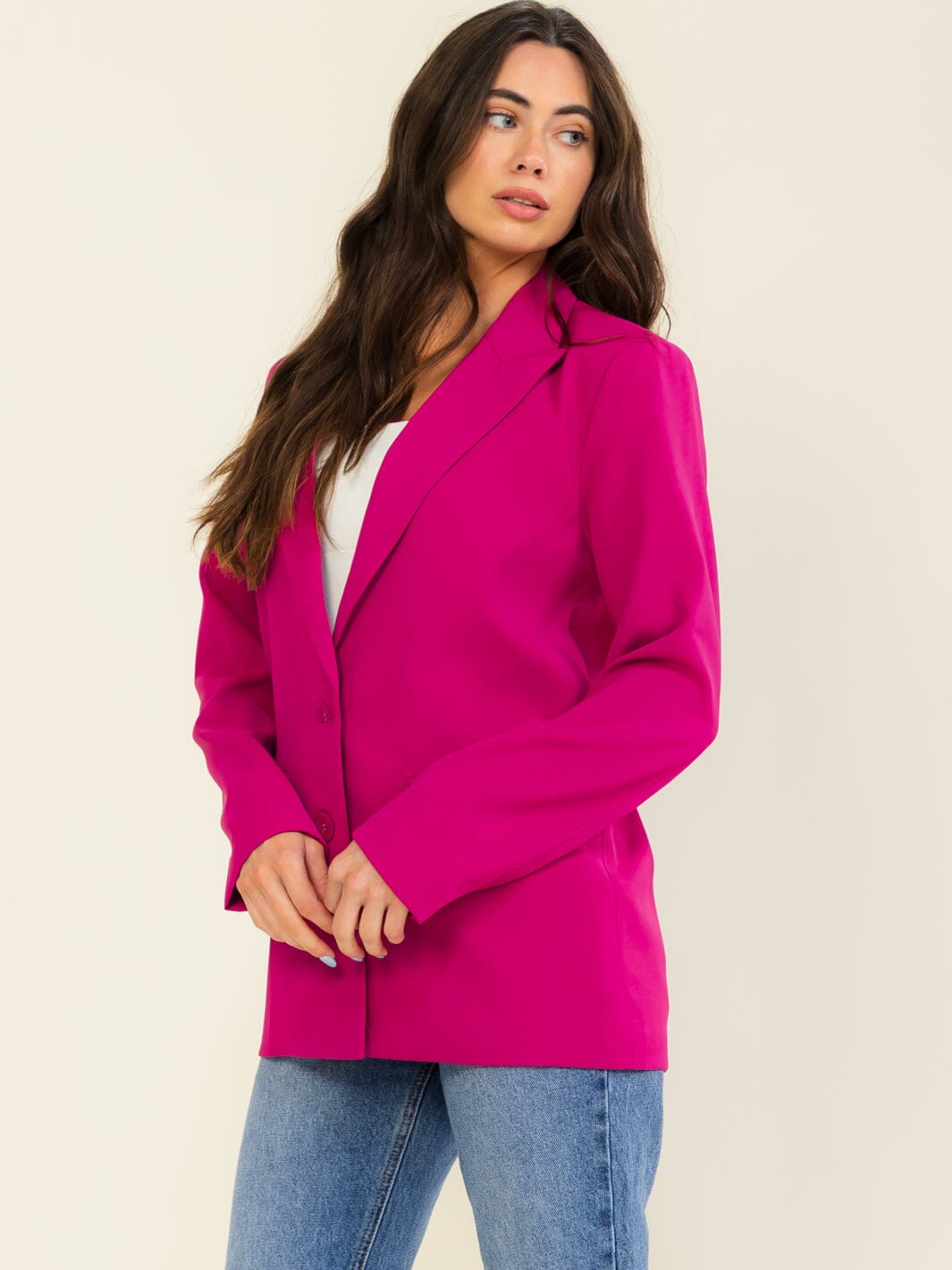 ENTRO WOMEN'S LONG SLEEVE BUTTON CLOSURE FRONT POCKETS BLAZER
