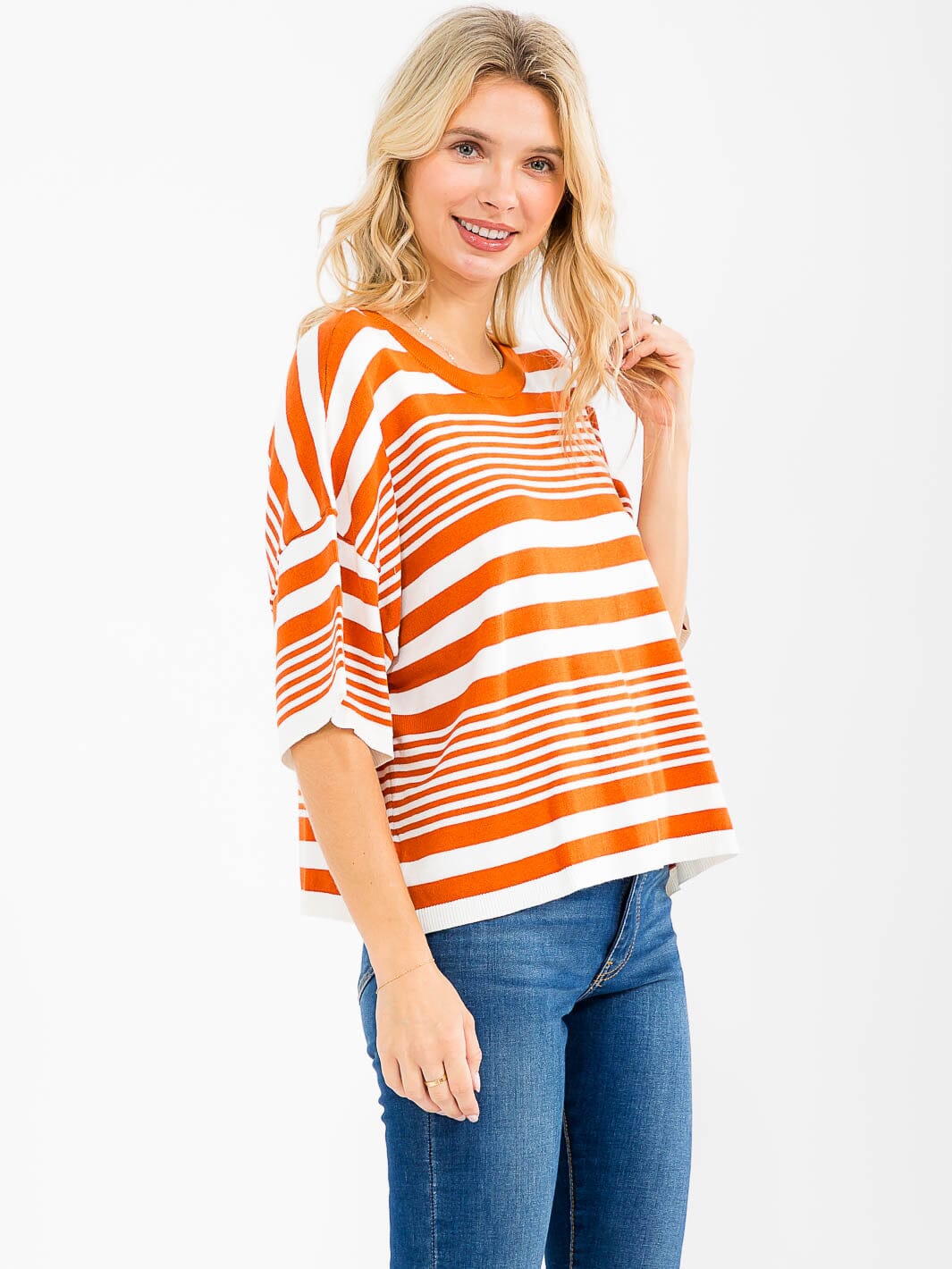 WOMEN'S SHORT SLEEVE COLORBLOCK STRIPES TOP