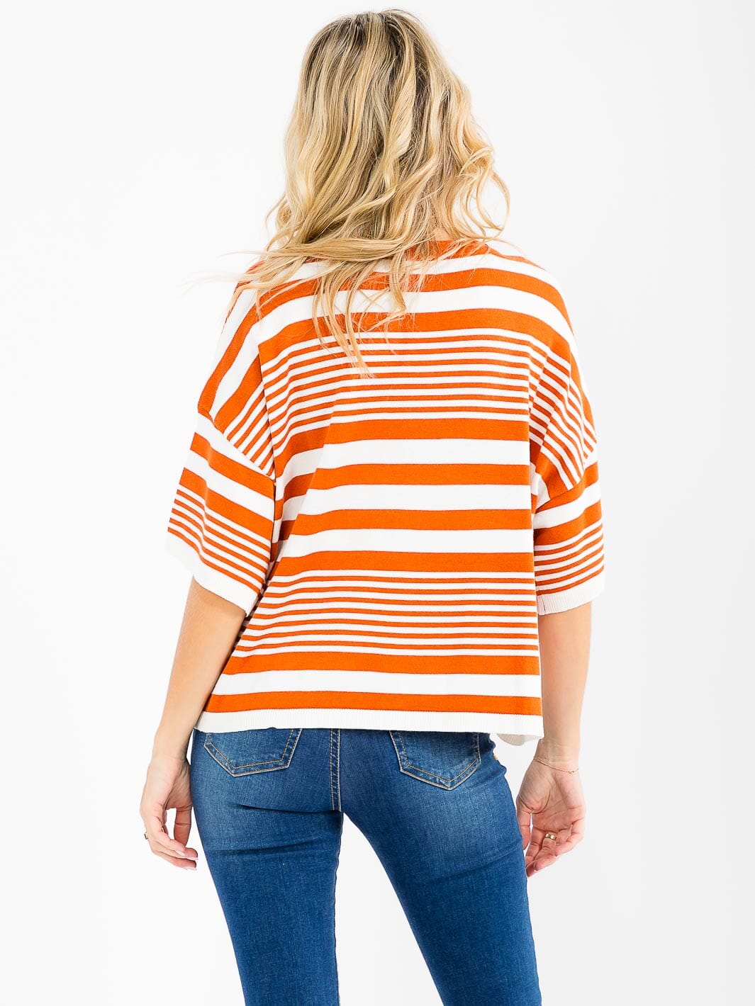 WOMEN'S SHORT SLEEVE COLORBLOCK STRIPES TOP