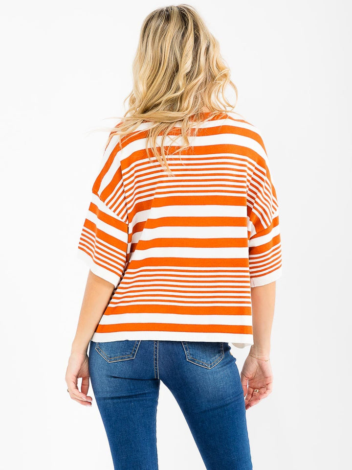 WOMEN'S SHORT SLEEVE COLORBLOCK STRIPES TOP
