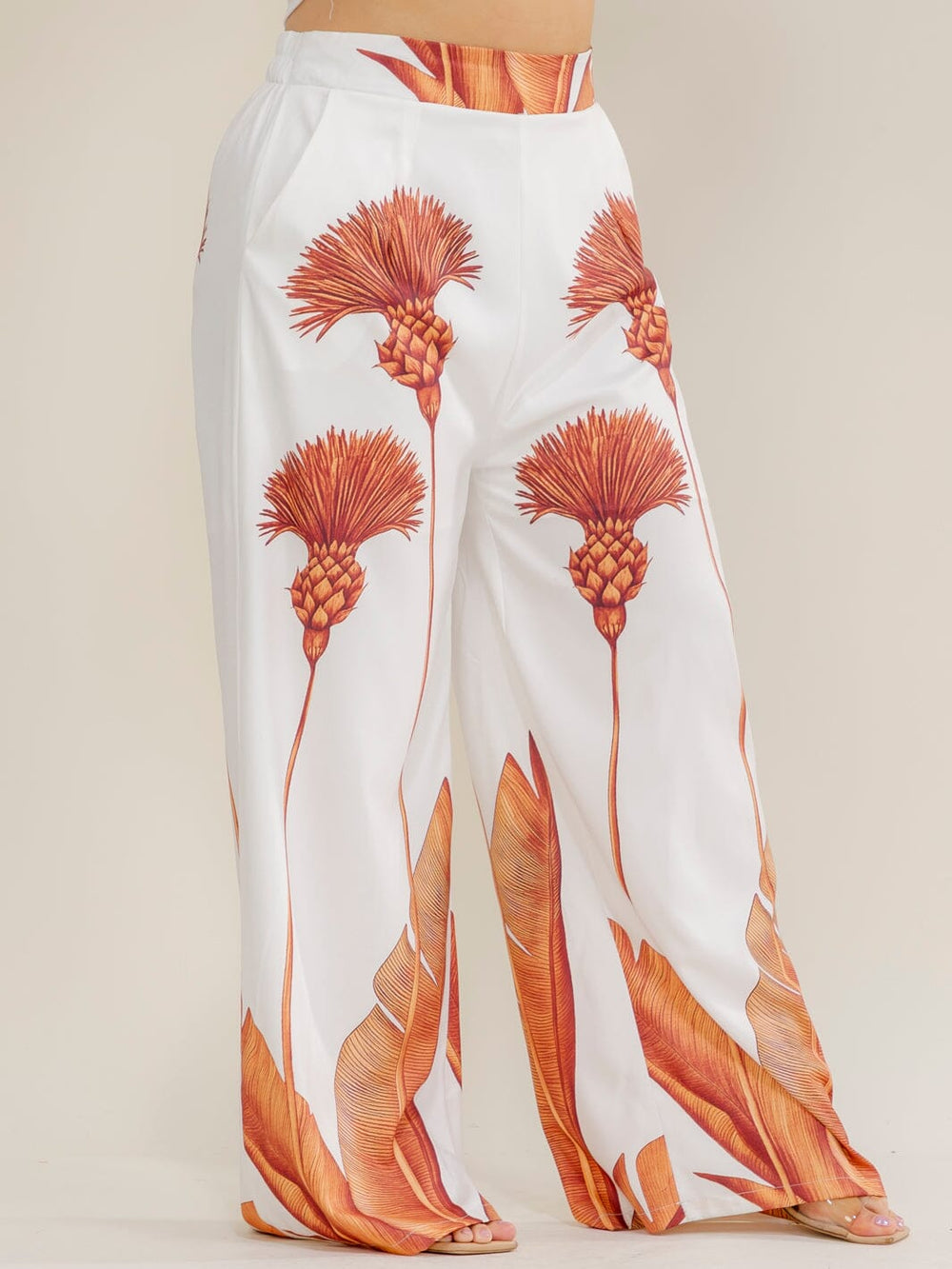 PLUS SIZE ELASTIC WAIST FRONT POCKETS WIDE LEG MULTI PRINT PANTS
