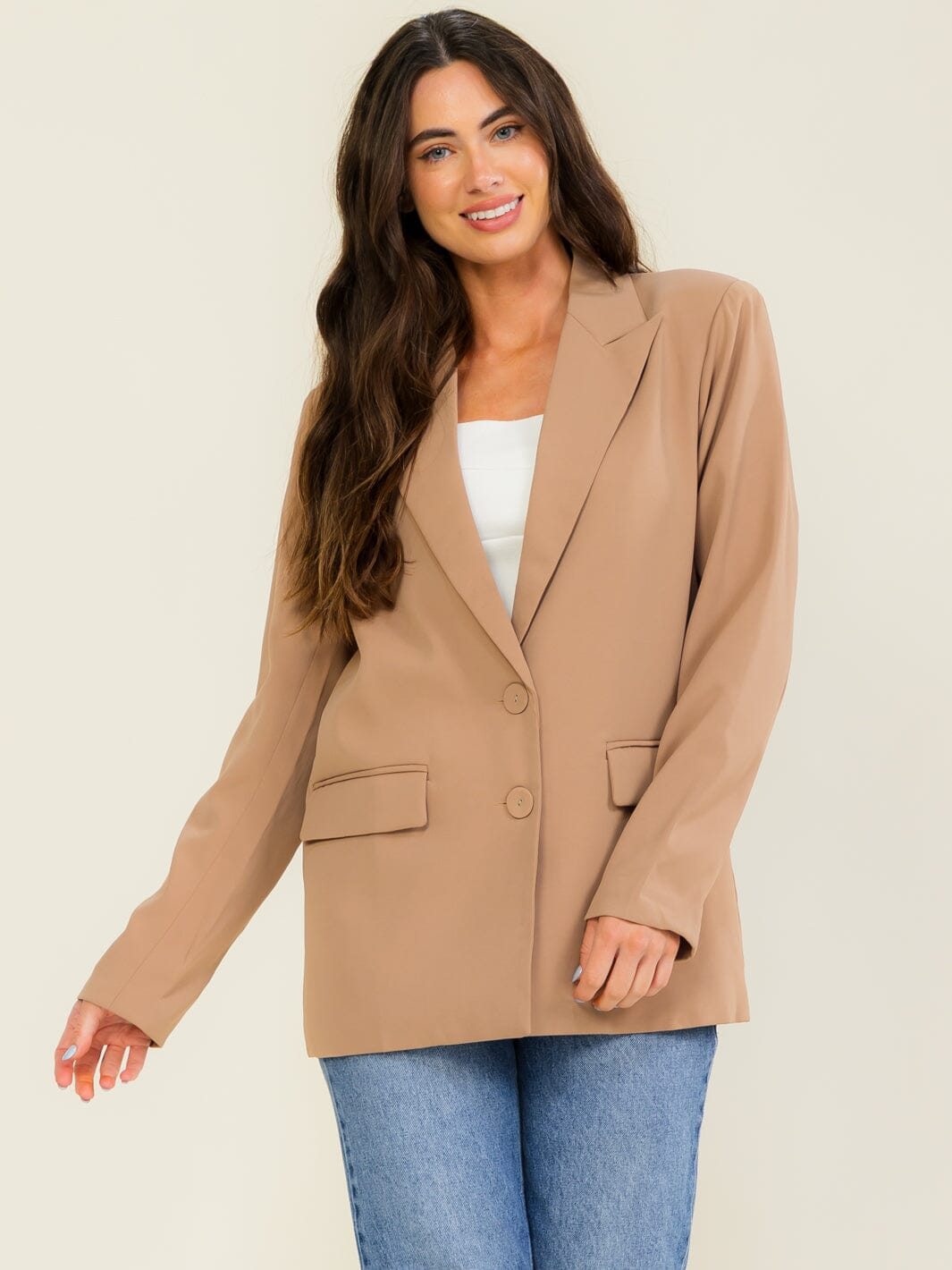 ENTRO WOMEN'S LONG SLEEVE BUTTON CLOSURE FRONT POCKETS BLAZER