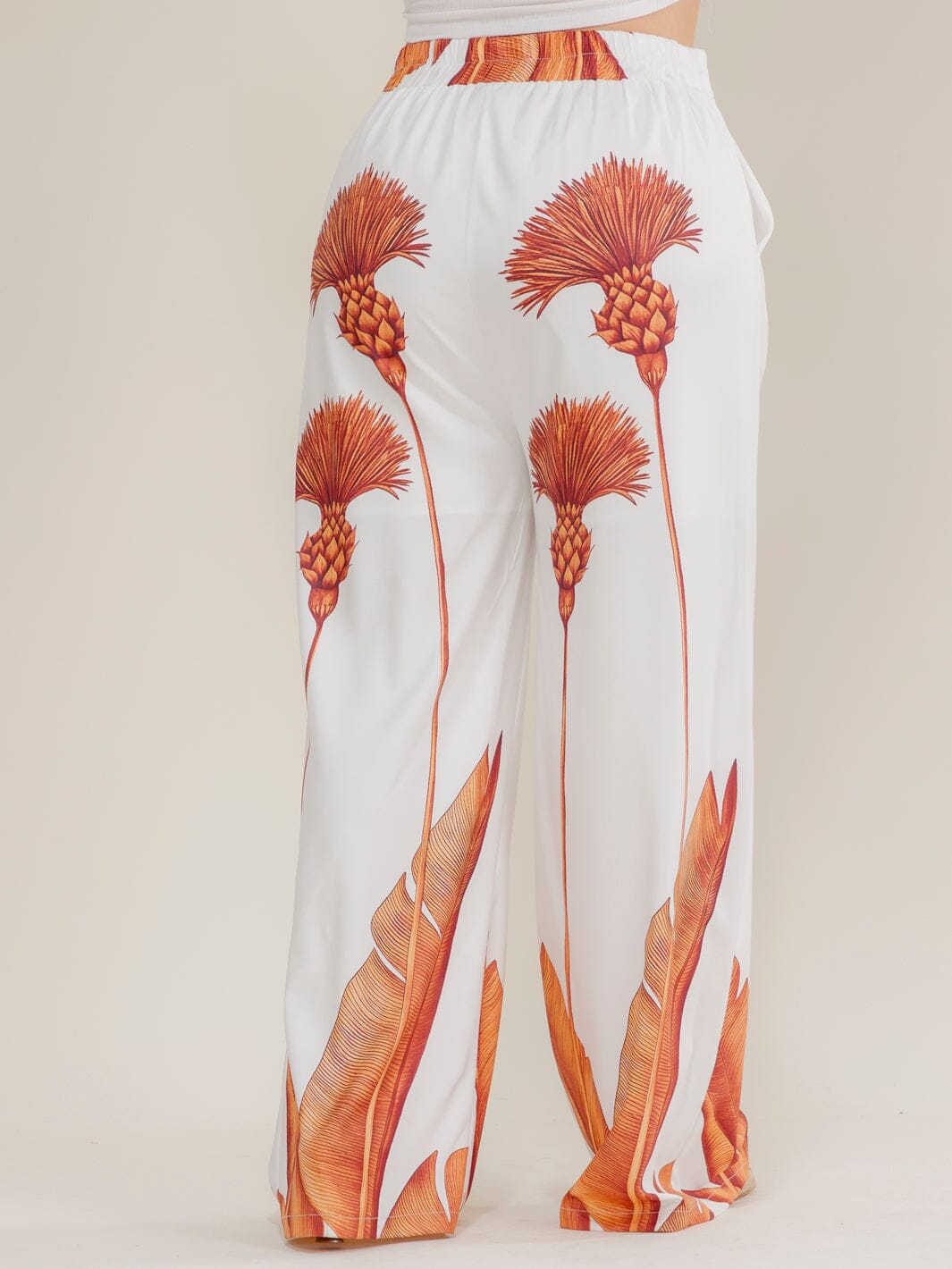 PLUS SIZE ELASTIC WAIST FRONT POCKETS WIDE LEG MULTI PRINT PANTS