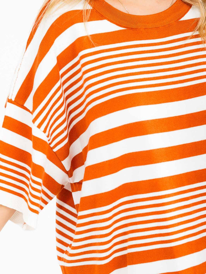 WOMEN'S SHORT SLEEVE COLORBLOCK STRIPES TOP