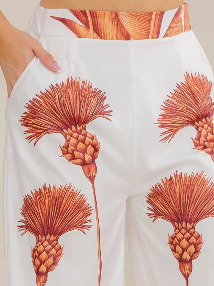 PLUS SIZE ELASTIC WAIST FRONT POCKETS WIDE LEG MULTI PRINT PANTS