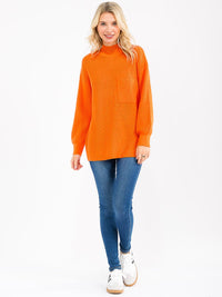 WOMEN'S LONG SLEEVE MOCK NECK FRONT POCKET KNIT PULLOVER SWEATER