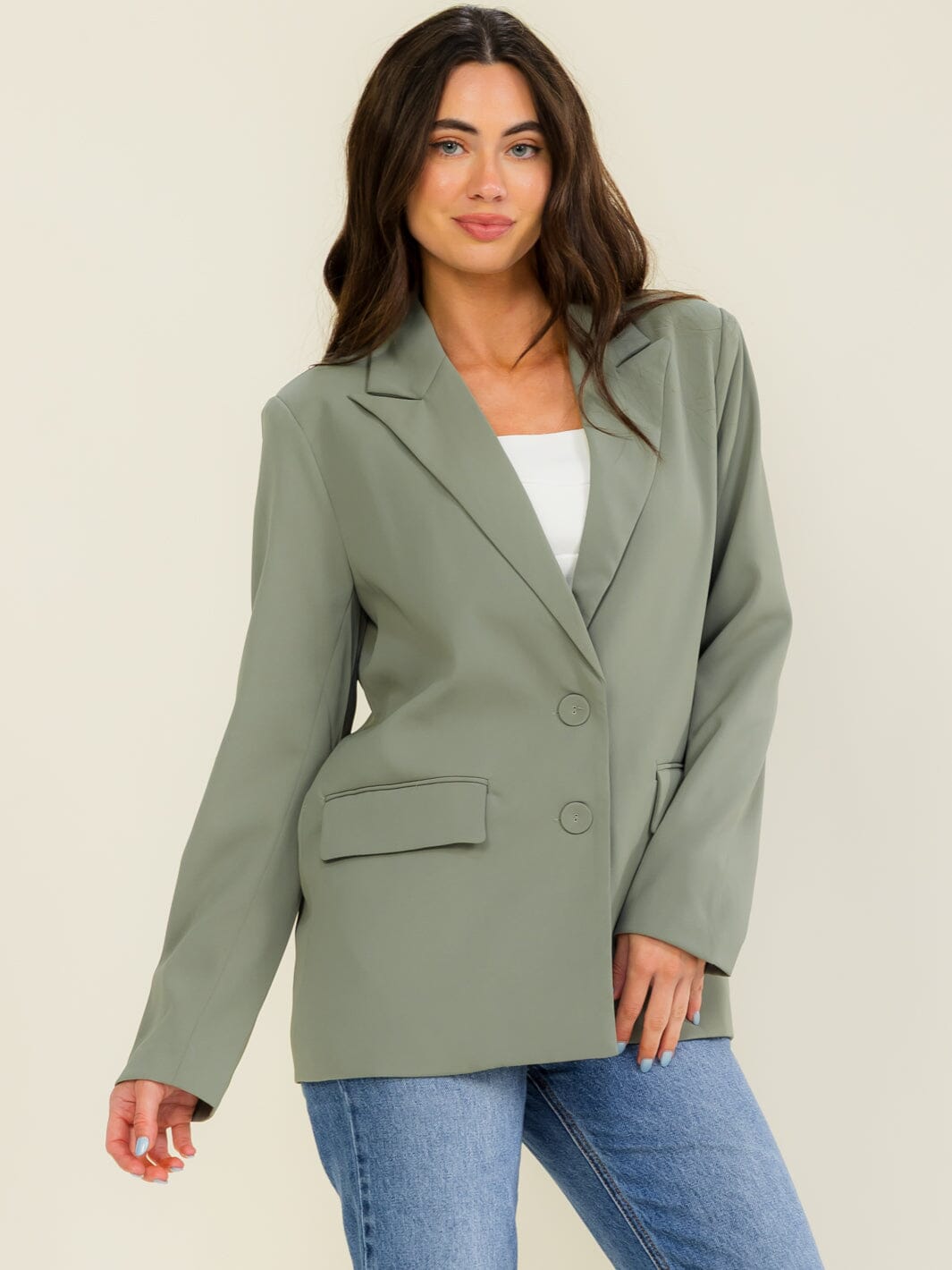 ENTRO WOMEN'S LONG SLEEVE BUTTON CLOSURE FRONT POCKETS BLAZER