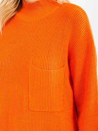 WOMEN'S LONG SLEEVE MOCK NECK FRONT POCKET KNIT PULLOVER SWEATER