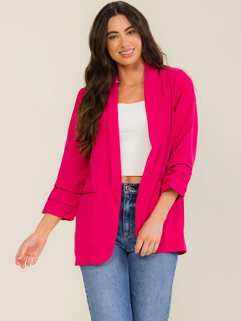ENTRO WOMEN'S 3/4 SLEEVE OPEN FRONT POCKETS BLAZER