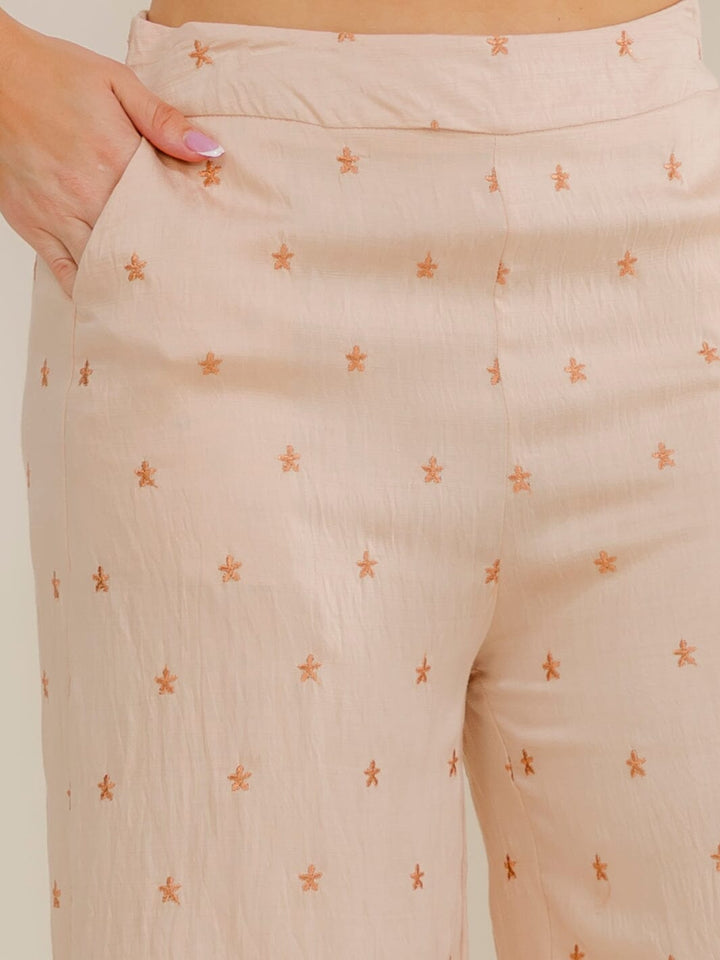 PLUS SIZE ELASTIC WAIST FRONT POCKETS EMBROIDERY WIDE LEG PANTS