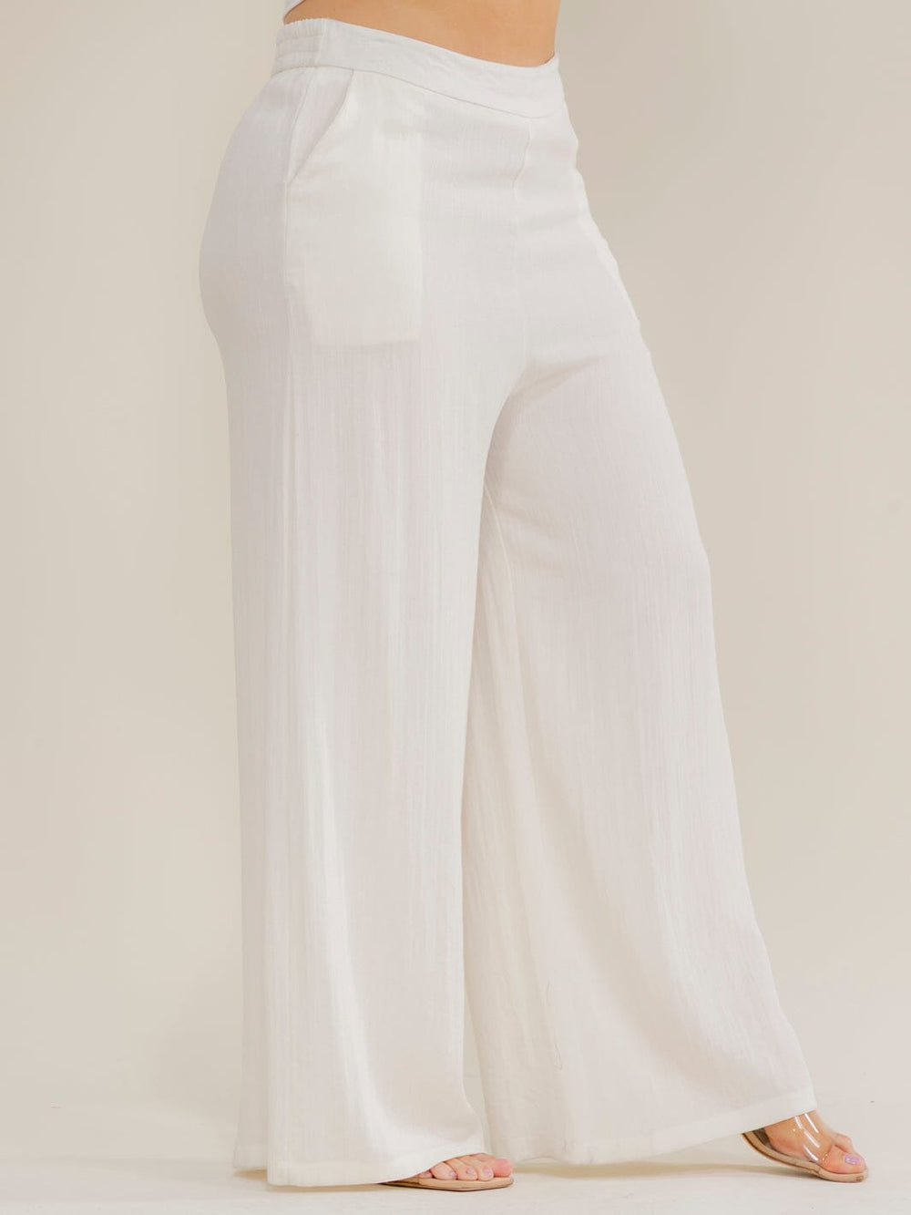 PLUS SIZE ELASTIC WAIST FRONT POCKETS WIDE LEG PANTS