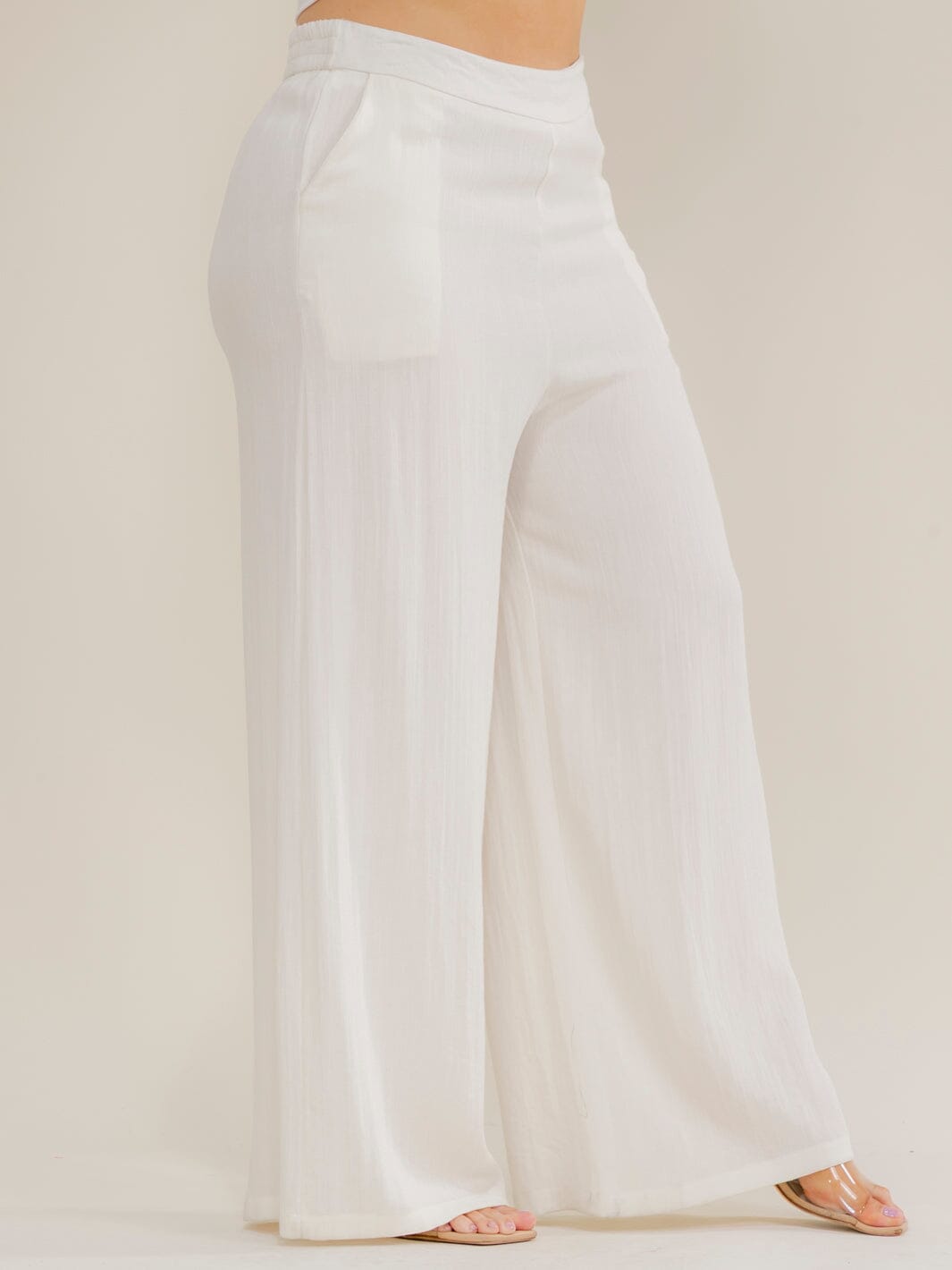 PLUS SIZE ELASTIC WAIST FRONT POCKETS WIDE LEG PANTS