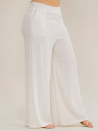 PLUS SIZE ELASTIC WAIST FRONT POCKETS WIDE LEG PANTS