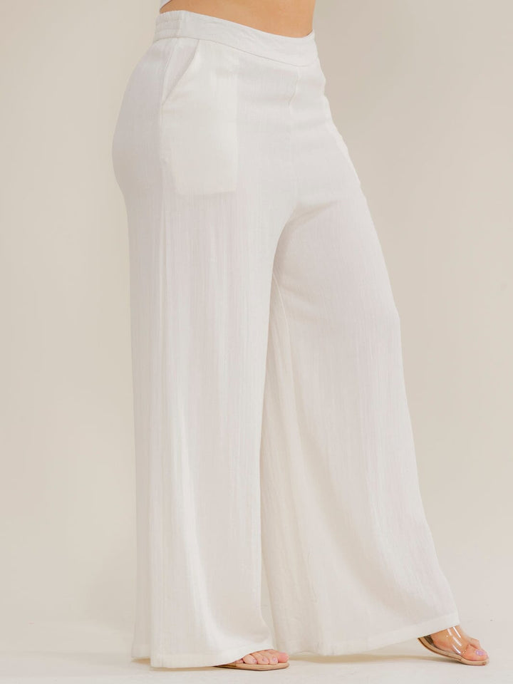 PLUS SIZE ELASTIC WAIST FRONT POCKETS WIDE LEG PANTS