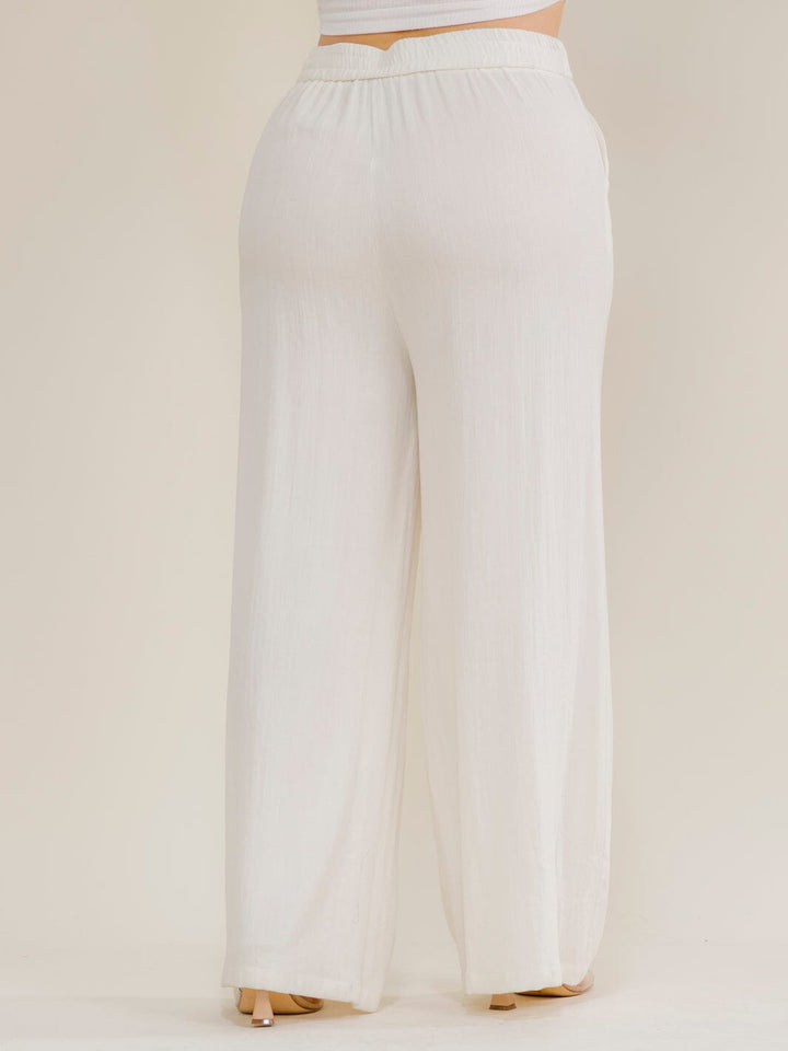 PLUS SIZE ELASTIC WAIST FRONT POCKETS WIDE LEG PANTS