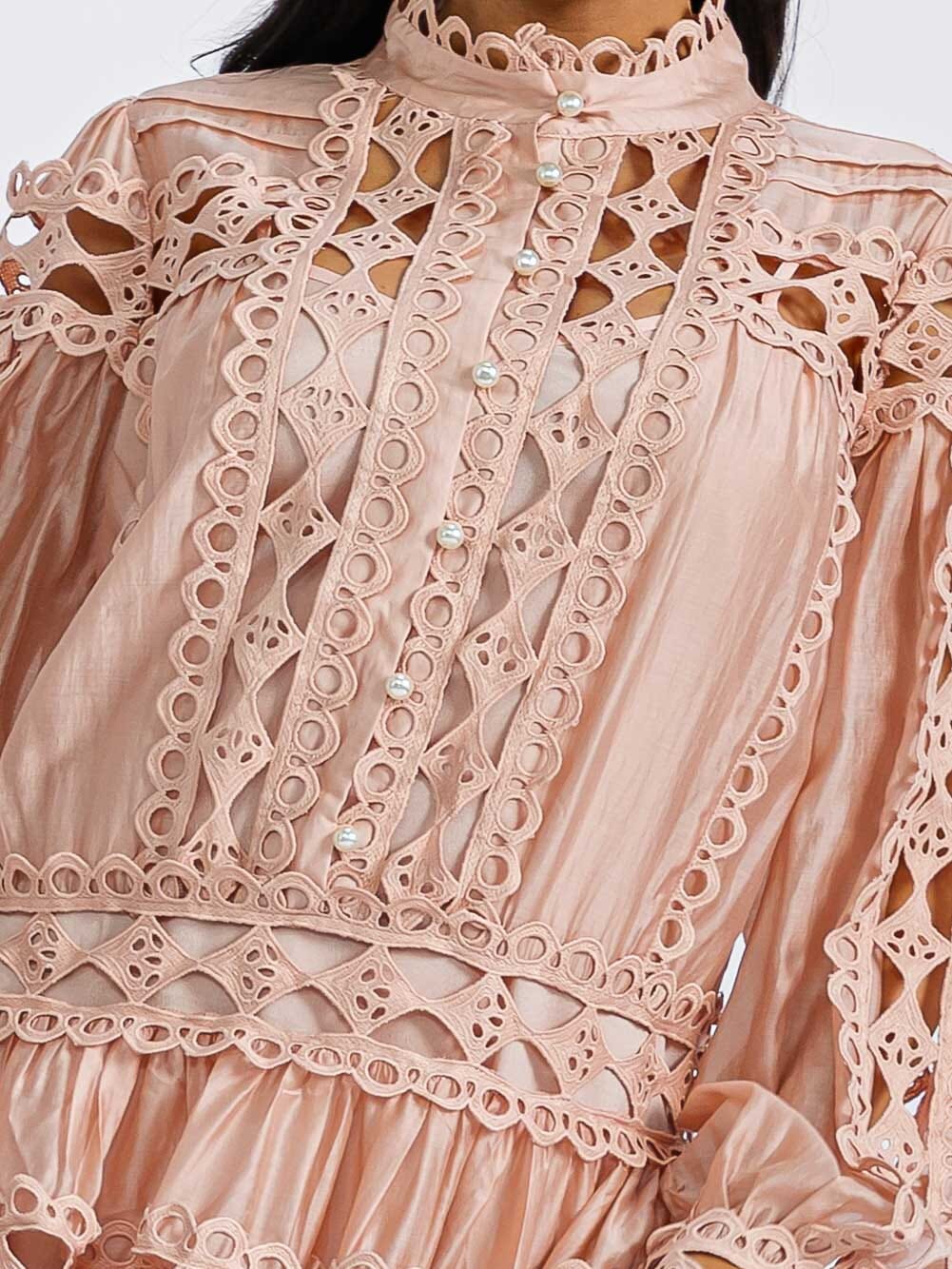 WOMEN'S LONG SLEEVE MOCK NECK EYELET MINI DRESS