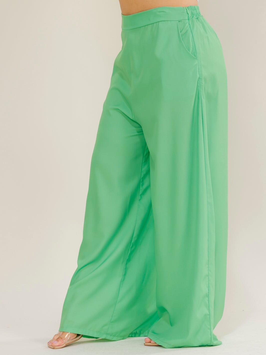 PLUS SIZE ELASTIC WAIST ZIP UP FRONT POCKETS WIDE LEG PANTS