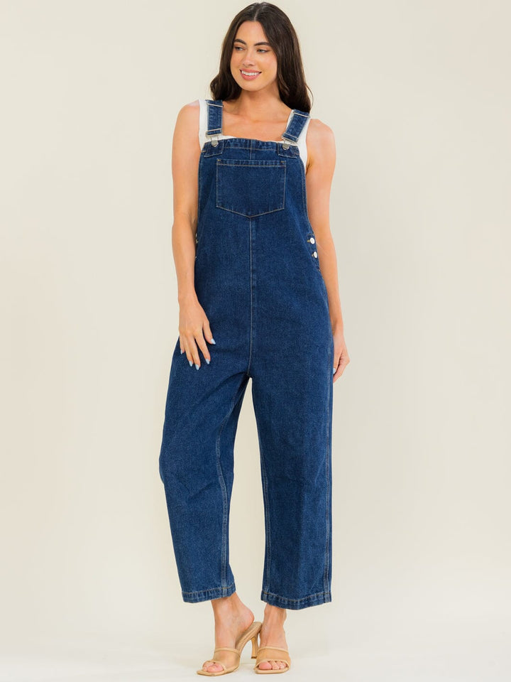 *******WOMEN'S SLEEVELESS POCKETS DENIM WIDE LEG OVERALL