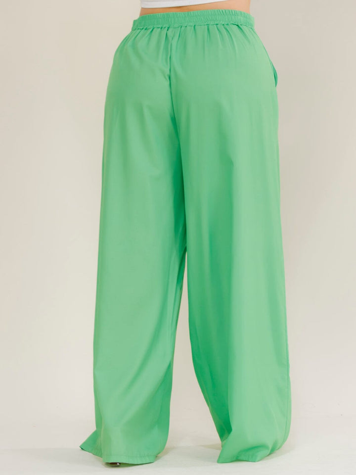 PLUS SIZE ELASTIC WAIST ZIP UP FRONT POCKETS WIDE LEG PANTS