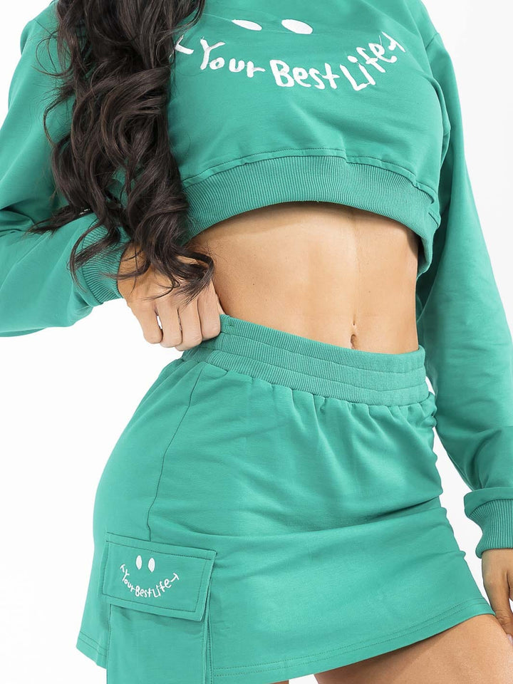 WOMEN'S LONG SLEEVE HOODIE & ELASTIC WAIST SKIRT GRAPHIC 2PC. SET