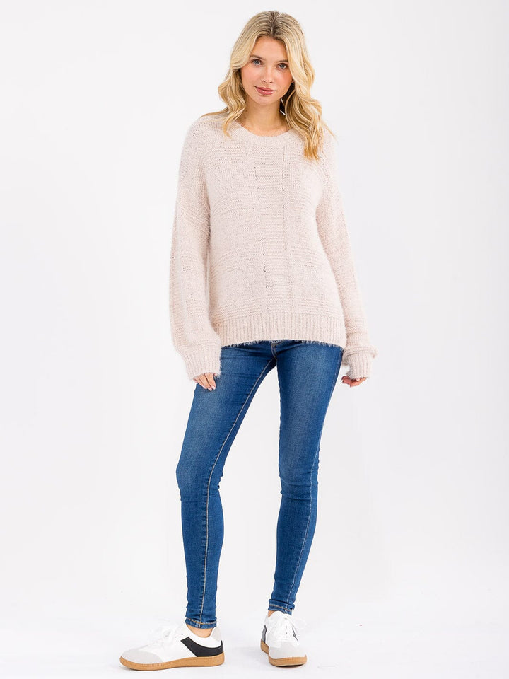WOMEN'S LONG SLEEVE FUZZY PULLOVER SWEATER