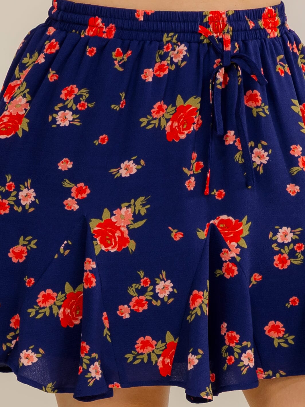 PLUS SIZE ELASTIC WAIST FIT & FLARE FLORAL PRINT MINI SKIRT