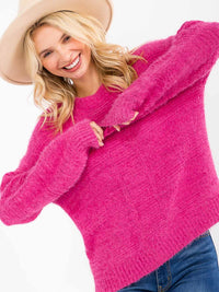 WOMEN'S LONG SLEEVE FUZZY PULLOVER SWEATER
