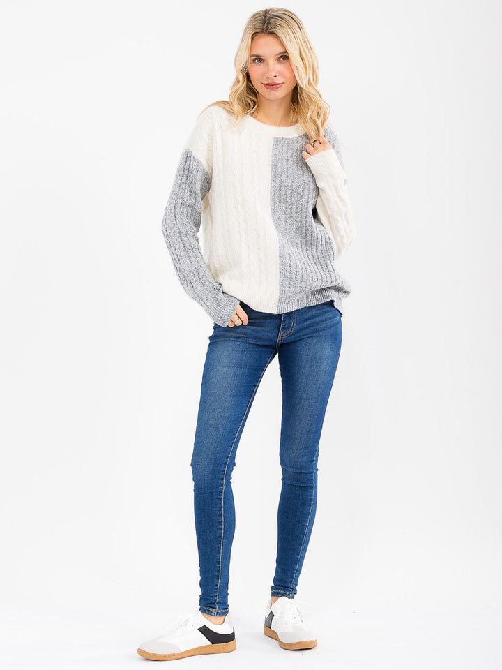 WOMEN'S LONG SLEEVE COLORBLOCK PULLOVER SWEATER