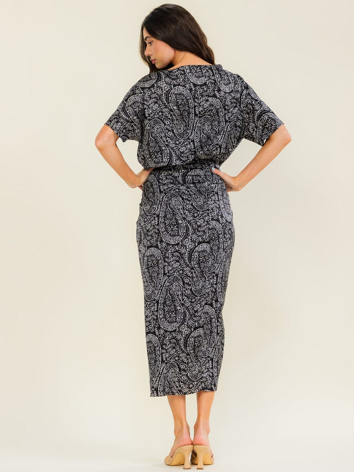 BEULAH WOMEN'S SHORT SLEEVE FRONT TIE MULTI PRINT MAXI DRESS