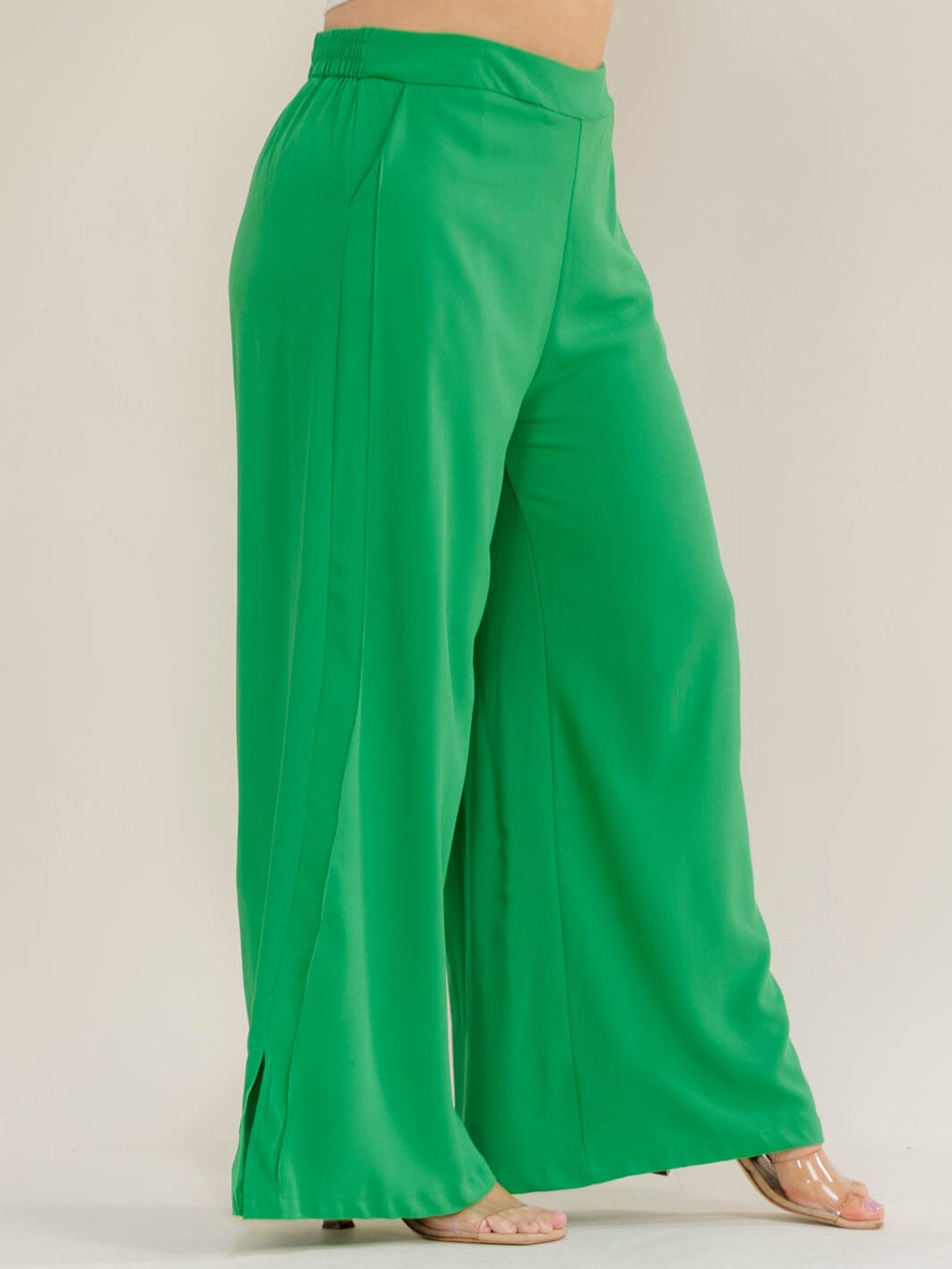 PLUS SIZE ELASTIC WAIST FRONT POCKETS WIDE LEG PANTS