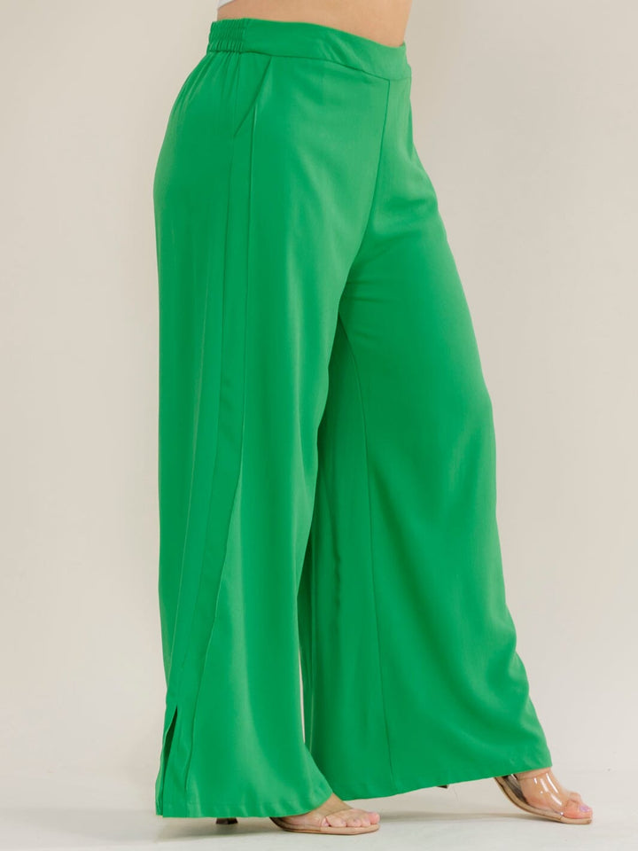 PLUS SIZE ELASTIC WAIST FRONT POCKETS WIDE LEG PANTS