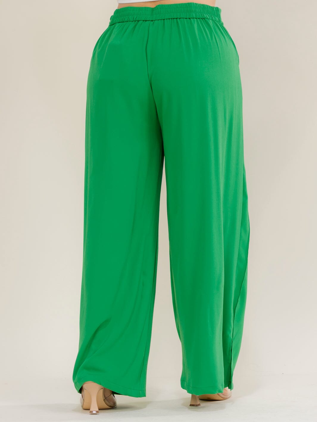 PLUS SIZE ELASTIC WAIST FRONT POCKETS WIDE LEG PANTS