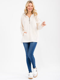 WOMEN'S LONG SLEEVE ZIP UP FRONT POCKET HOODED PULLOVER SWEATER