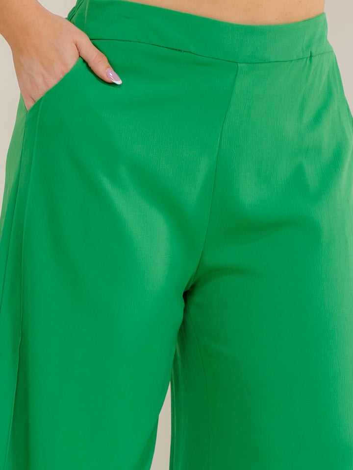 PLUS SIZE ELASTIC WAIST FRONT POCKETS WIDE LEG PANTS